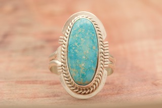 Genuine Kingman Water Web Turquoise Sterling Silver Navajo Ring